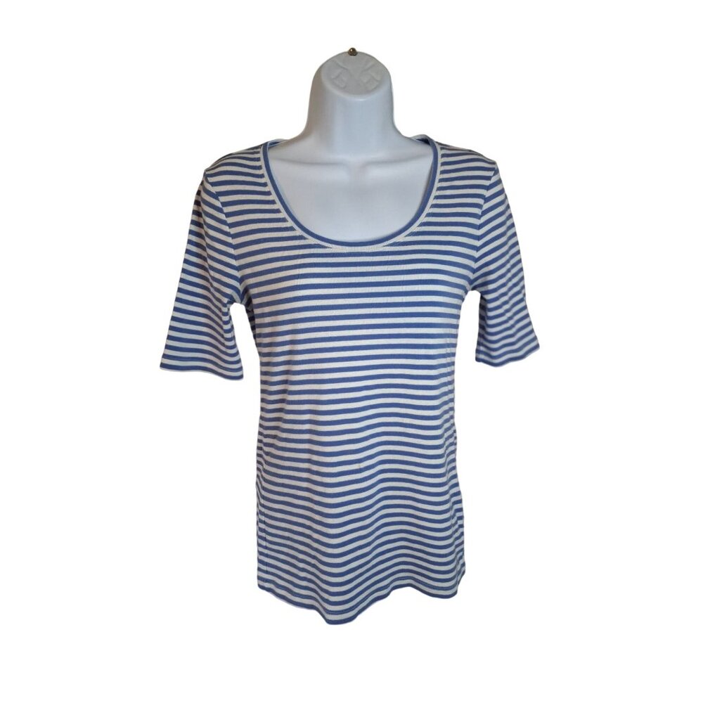 Banana Republic Womens TShirt S Blue Striped Scoop Neck Short Sleeve Classiccore
